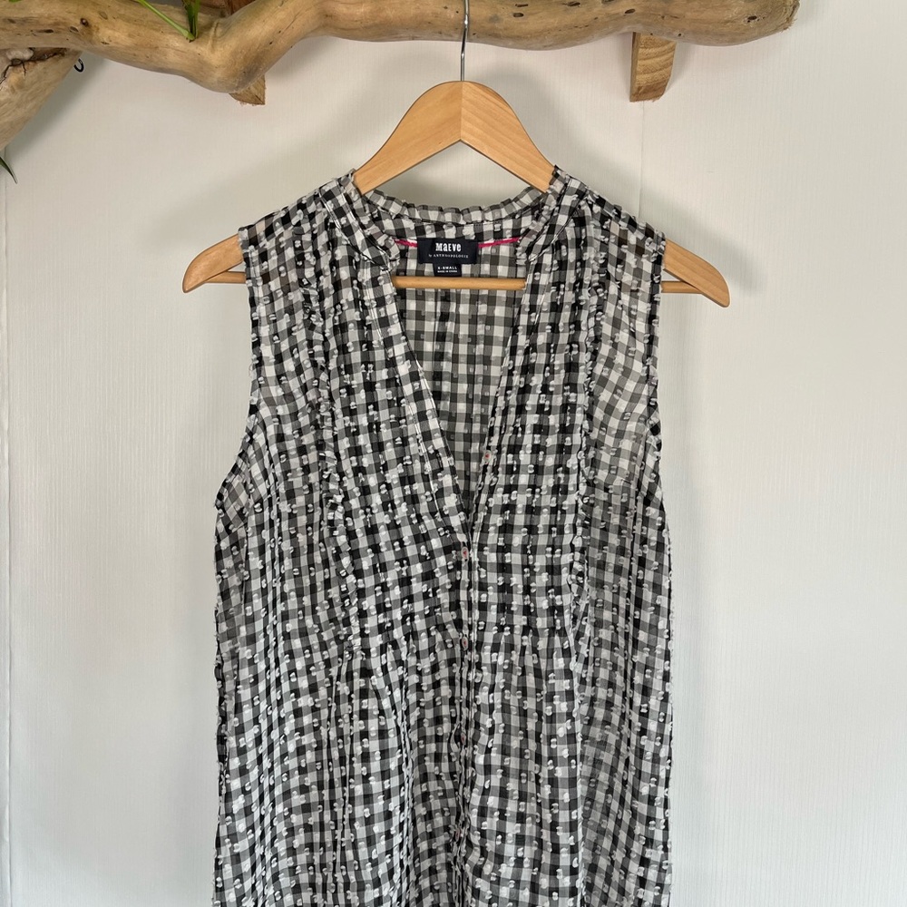Anthropologie Maeve Black and White Gingham Sleeveless Blouse